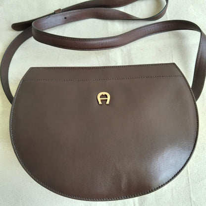 Vintage Etienne Aigner Dark Brown Leather Half-Moon Crossbody Bag