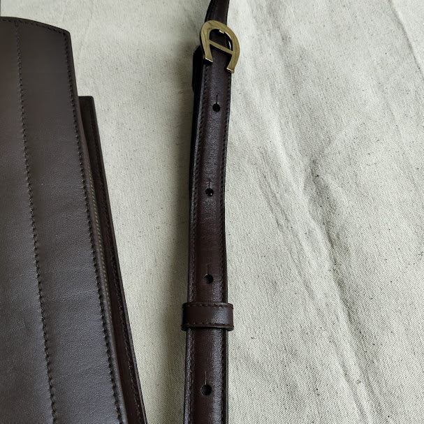 Vintage Etienne Aigner Dark Brown Leather Half-Moon Crossbody Bag