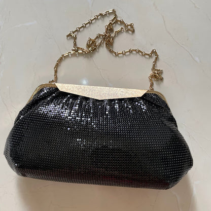 Vintage Whiting & Davis Black Mesh Evening Clutch with Gold Frame
