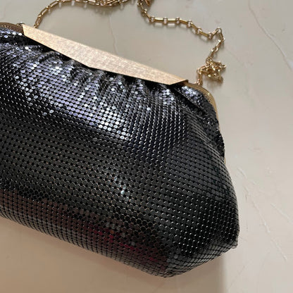 Vintage Whiting & Davis Black Mesh Evening Clutch with Gold Frame
