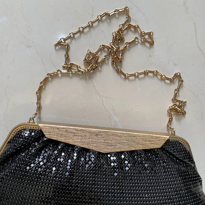 Vintage Whiting & Davis Black Mesh Evening Clutch with Gold Frame