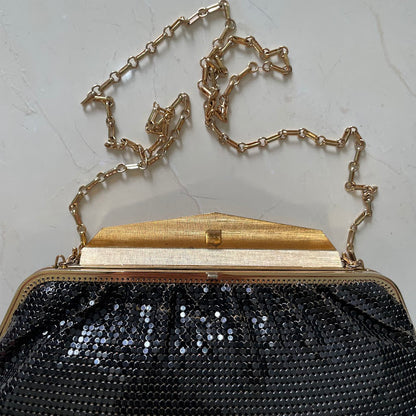 Vintage Whiting & Davis Black Mesh Evening Clutch with Gold Frame