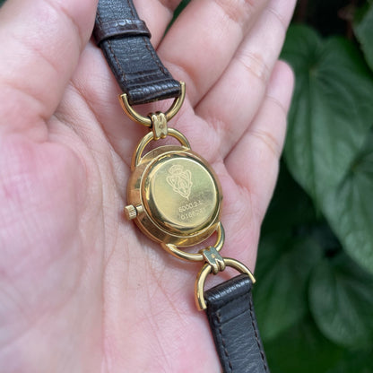 1990s 6000 2L Gold Plate Brown Leather Watch