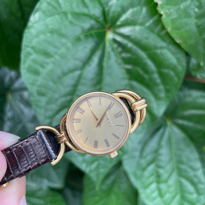 1990s 6000 2L Gold Plate Brown Leather Watch