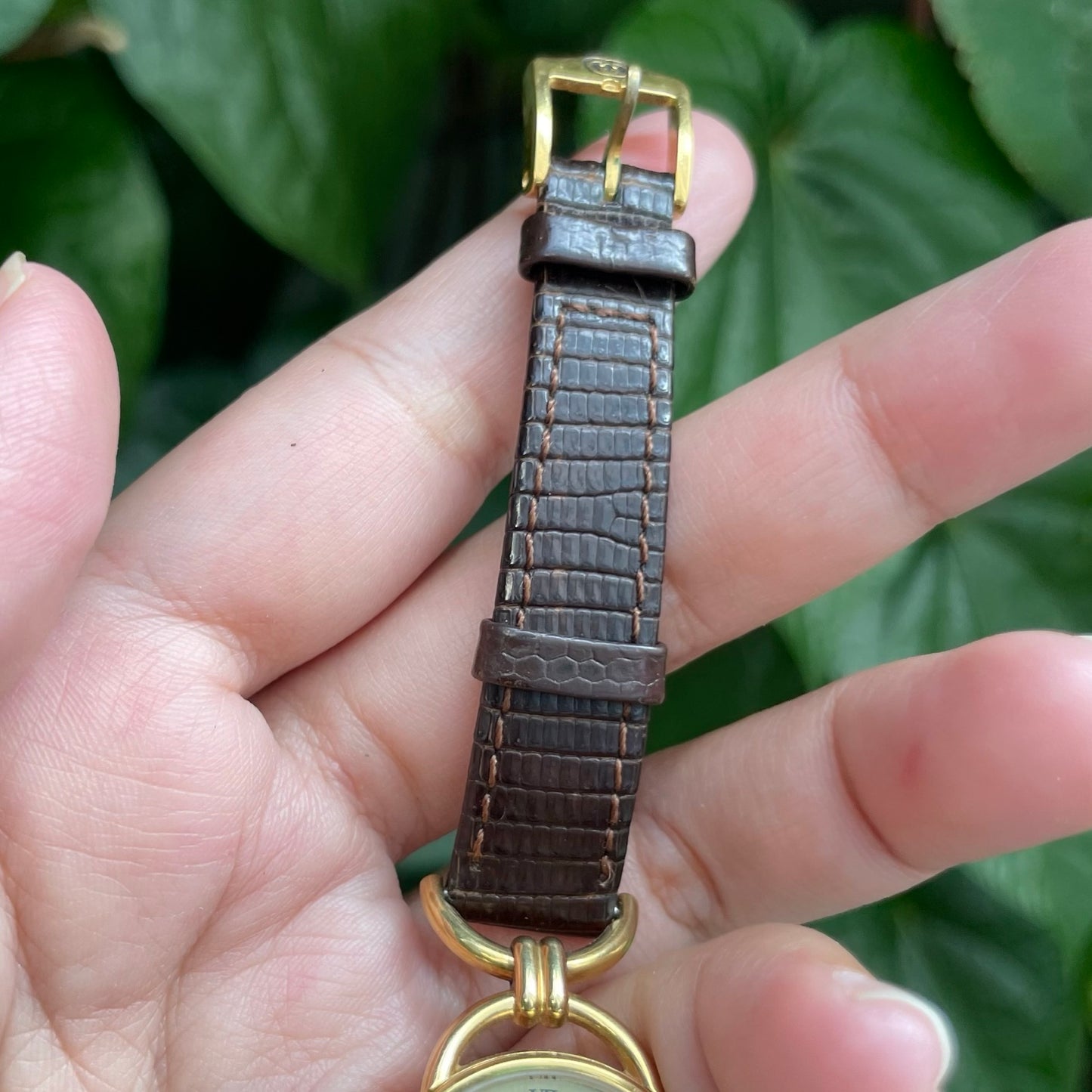 1990s 6000 2L Gold Plate Brown Leather Watch