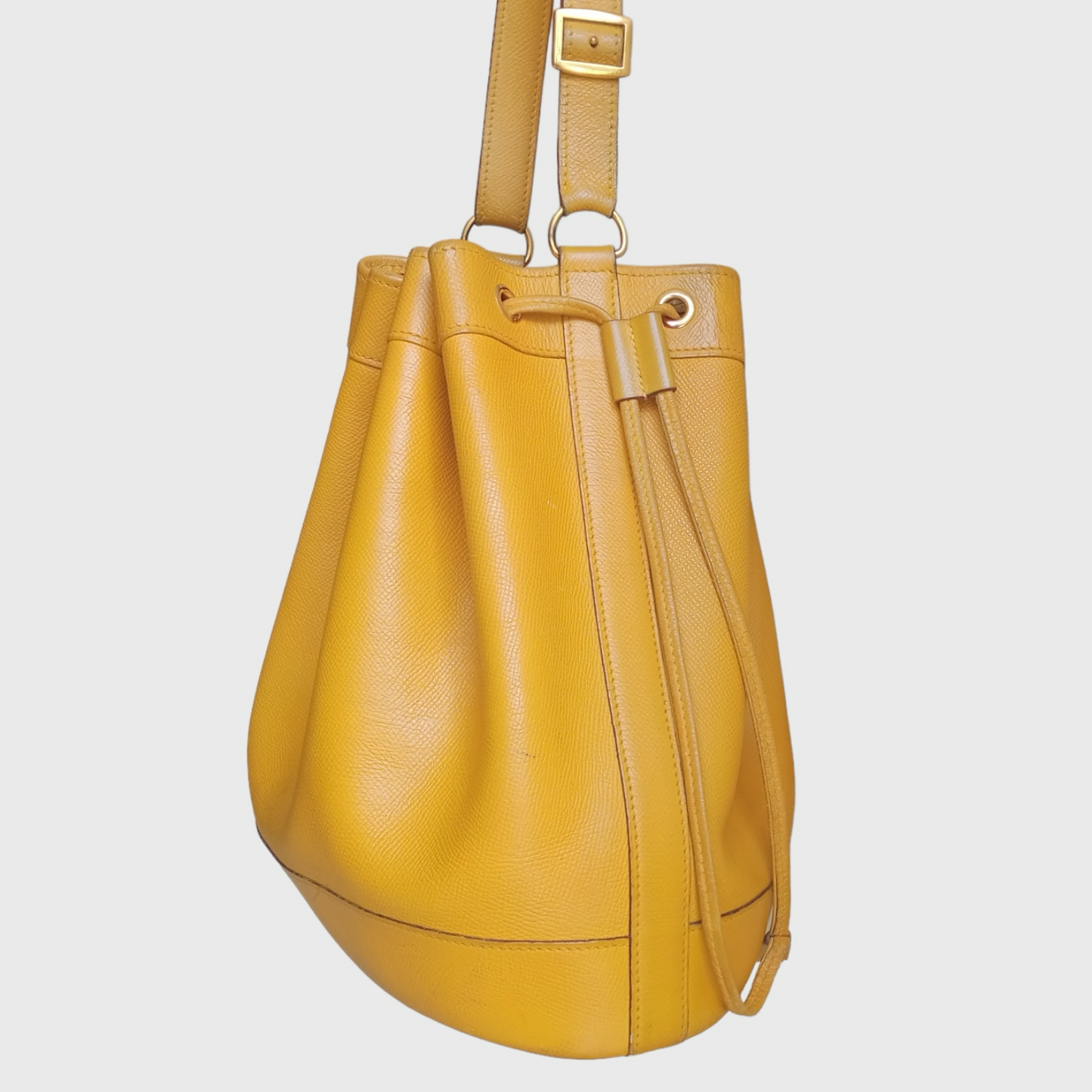 Vintage Bucket Market Yellow Leather Shoulder Bag