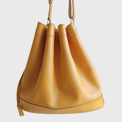Vintage Bucket Market Yellow Leather Shoulder Bag