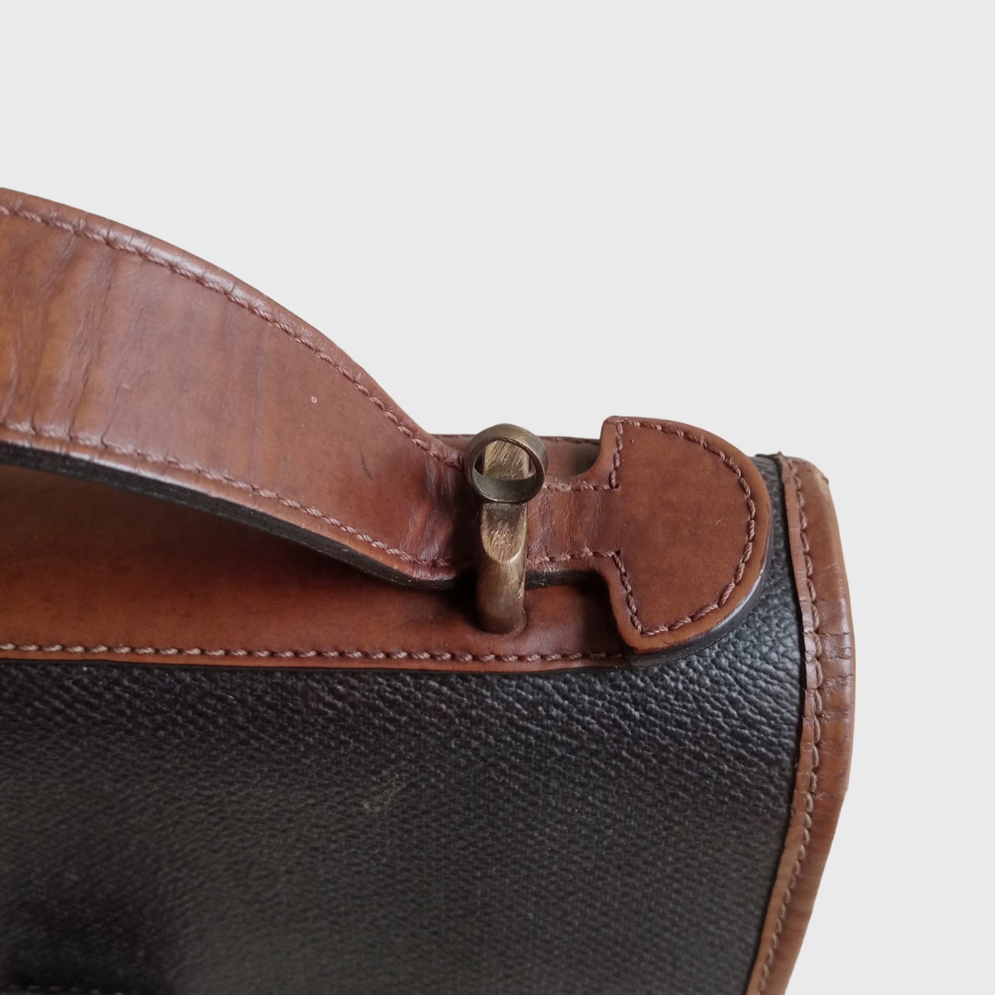 1990s Leather Canvas Box Dark Gray Brown Two Ways Bag