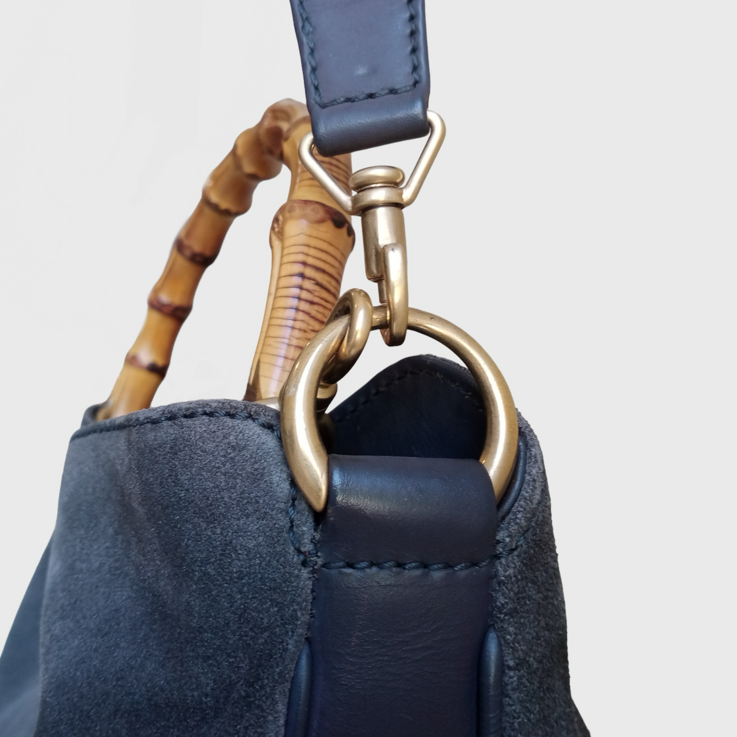 1990s Bamboo Gray Suede Two Ways Bag