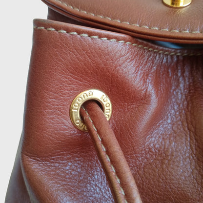 1990s Bamboo Single Pocket Brown Leather Backpack