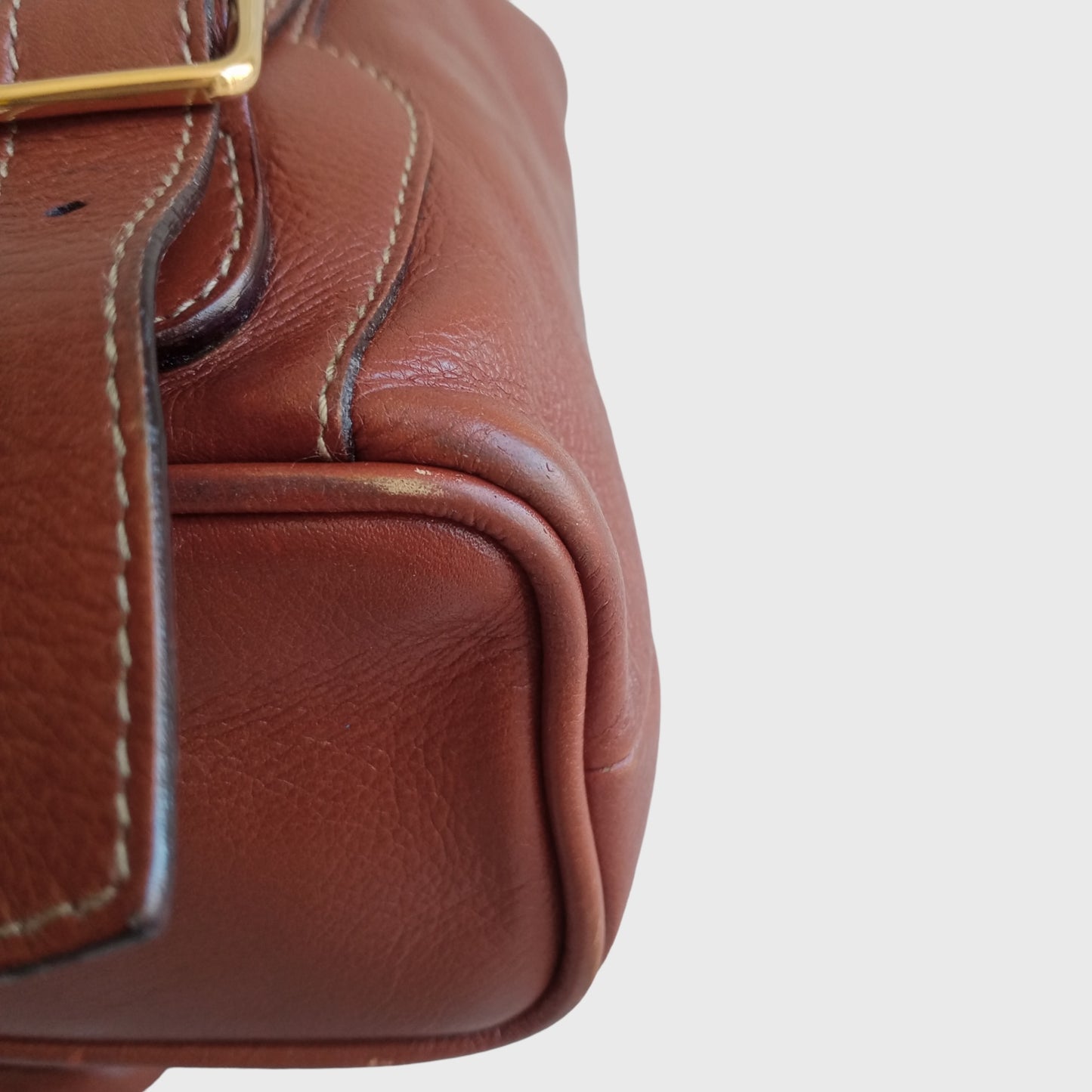 1990s Bamboo Single Pocket Brown Leather Backpack