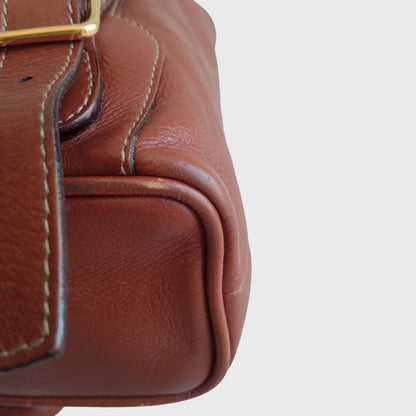 1990s Bamboo Single Pocket Brown Leather Backpack