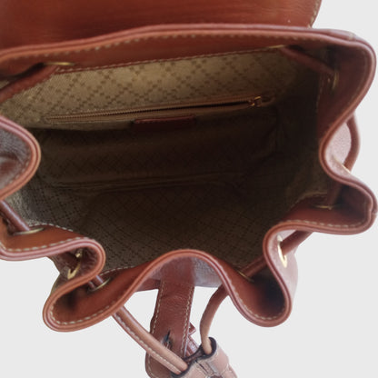 1990s Bamboo Single Pocket Brown Leather Backpack