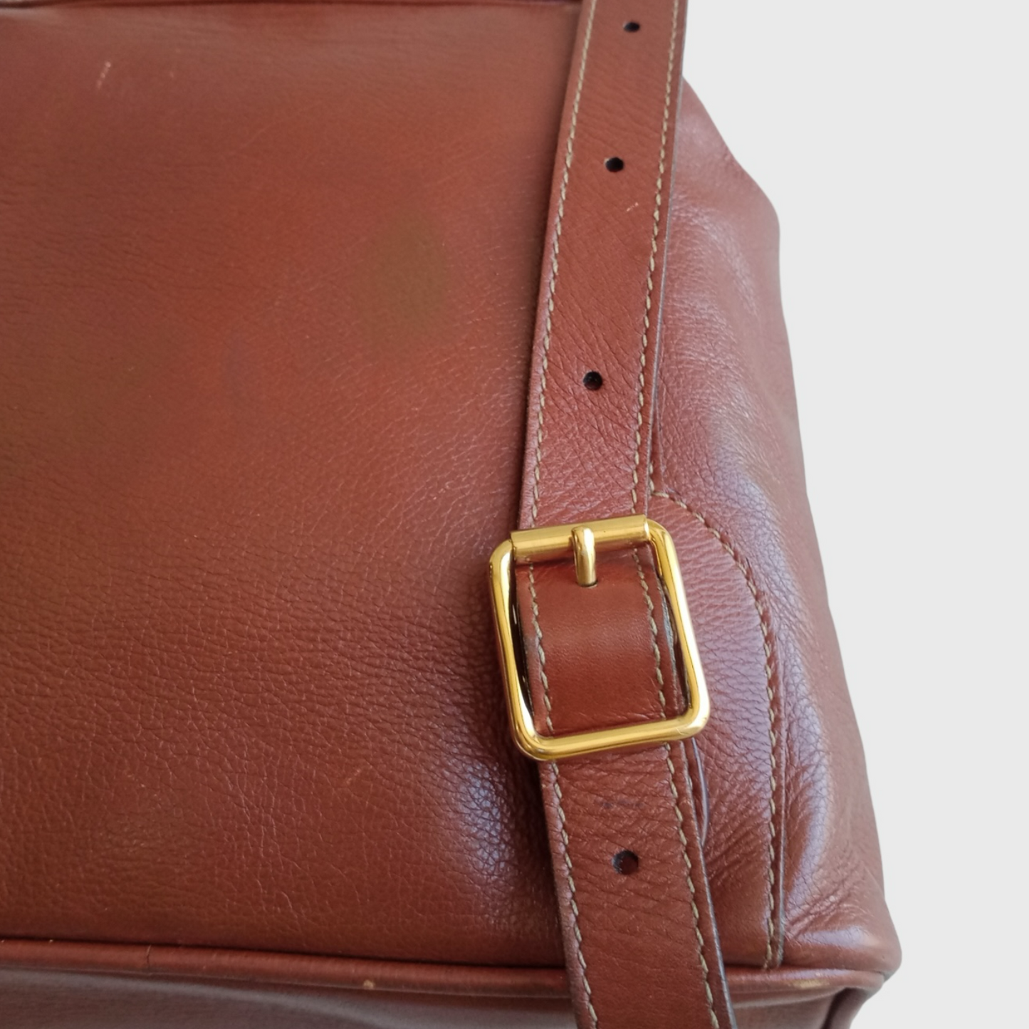 1990s Bamboo Single Pocket Brown Leather Backpack