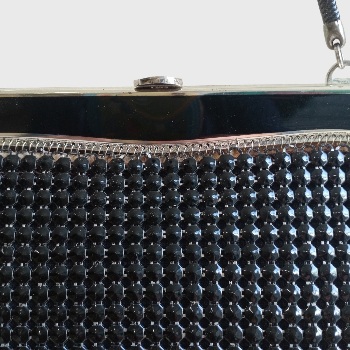 1980s Medium Black Metal Mesh Hand Bag