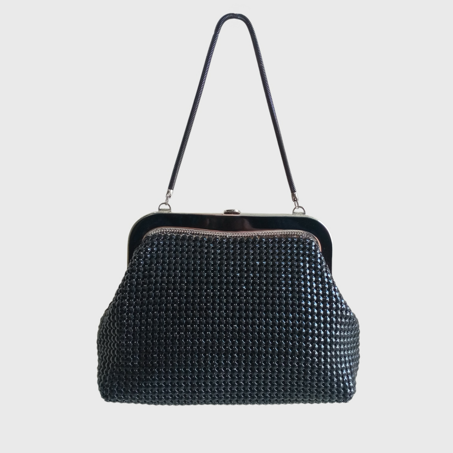 1980s Medium Black Metal Mesh Hand Bag