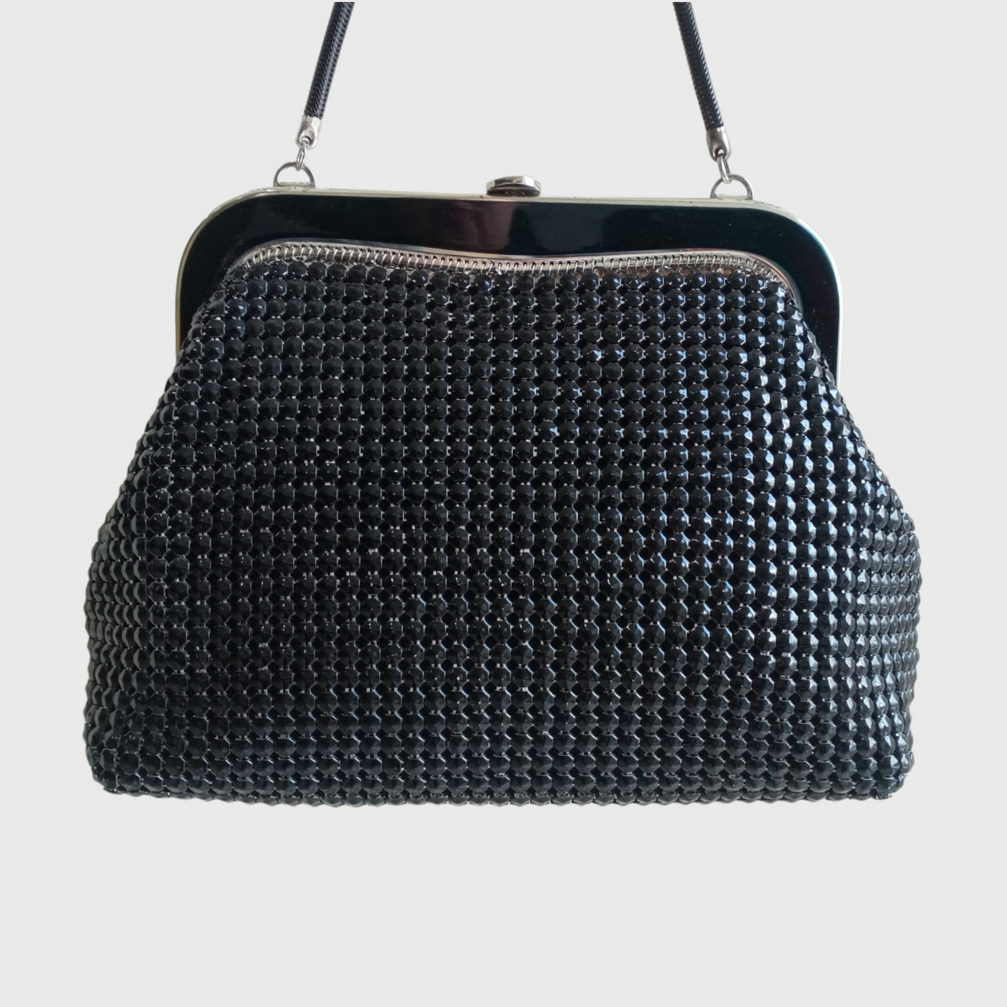1980s Medium Black Metal Mesh Hand Bag