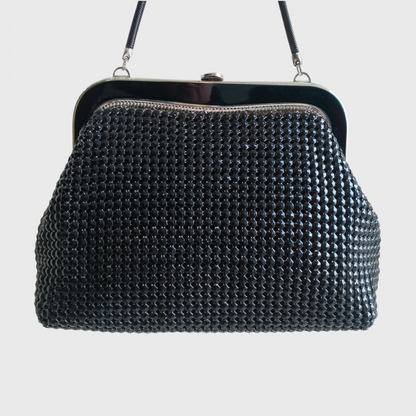 1980s Medium Black Metal Mesh Hand Bag