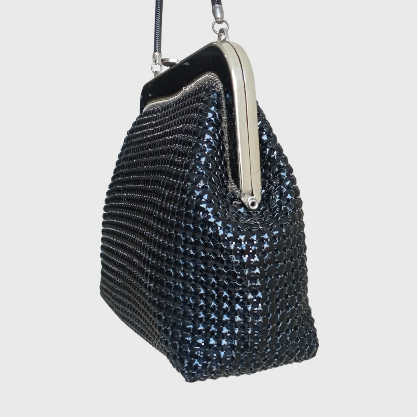 1980s Medium Black Metal Mesh Hand Bag