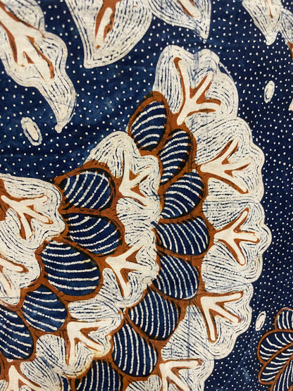 Antique Hand-Drawn Batik Tulis Banyumas Galaran Merak Motif Blue Background