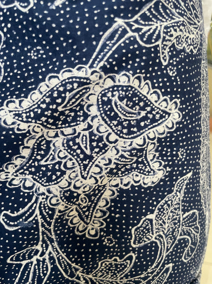 Antique Batik Tulis Tiga Negeri Kelengan – Blue & White Peacock Floral Motif – Hand-Drawn Indonesian Vintage Textile