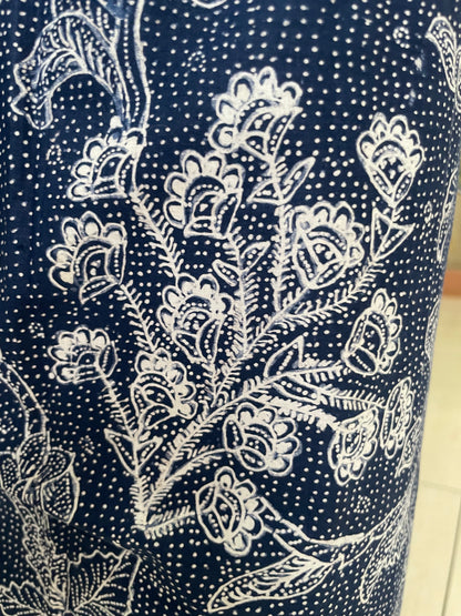 Antique Batik Tulis Tiga Negeri Kelengan – Blue & White Peacock Floral Motif – Hand-Drawn Indonesian Vintage Textile