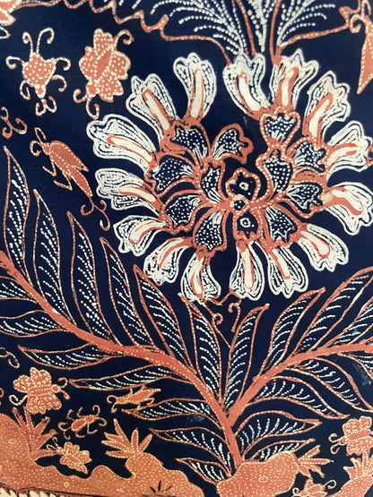 Antique Batik Tulis Pekalongan "Galaran Merak" – Blue Ground Floral Garden Motif – Hand-Drawn Indonesian Heritage Textile