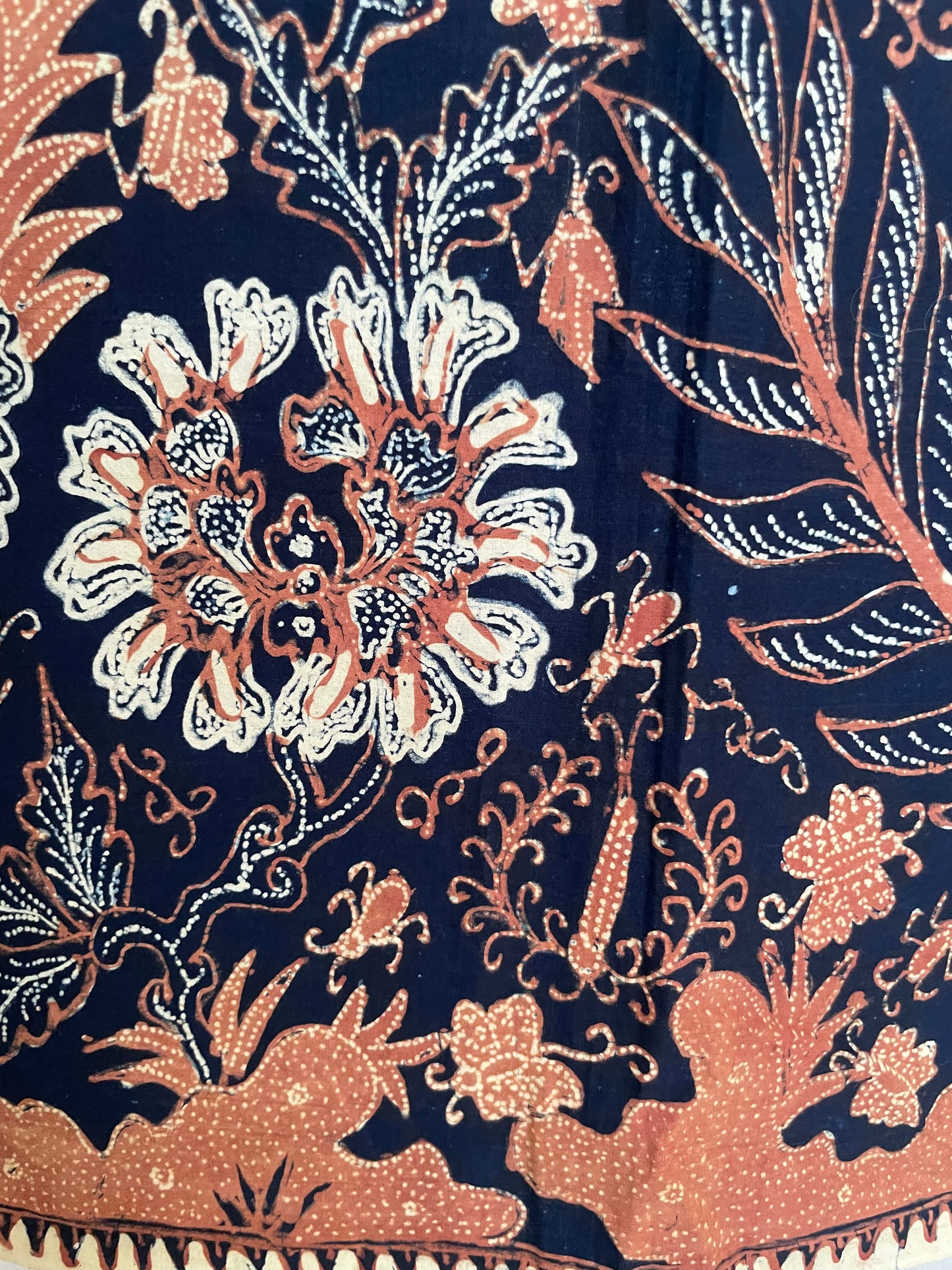 Antique Batik Tulis Pekalongan "Galaran Merak" – Blue Ground Floral Garden Motif – Hand-Drawn Indonesian Heritage Textile