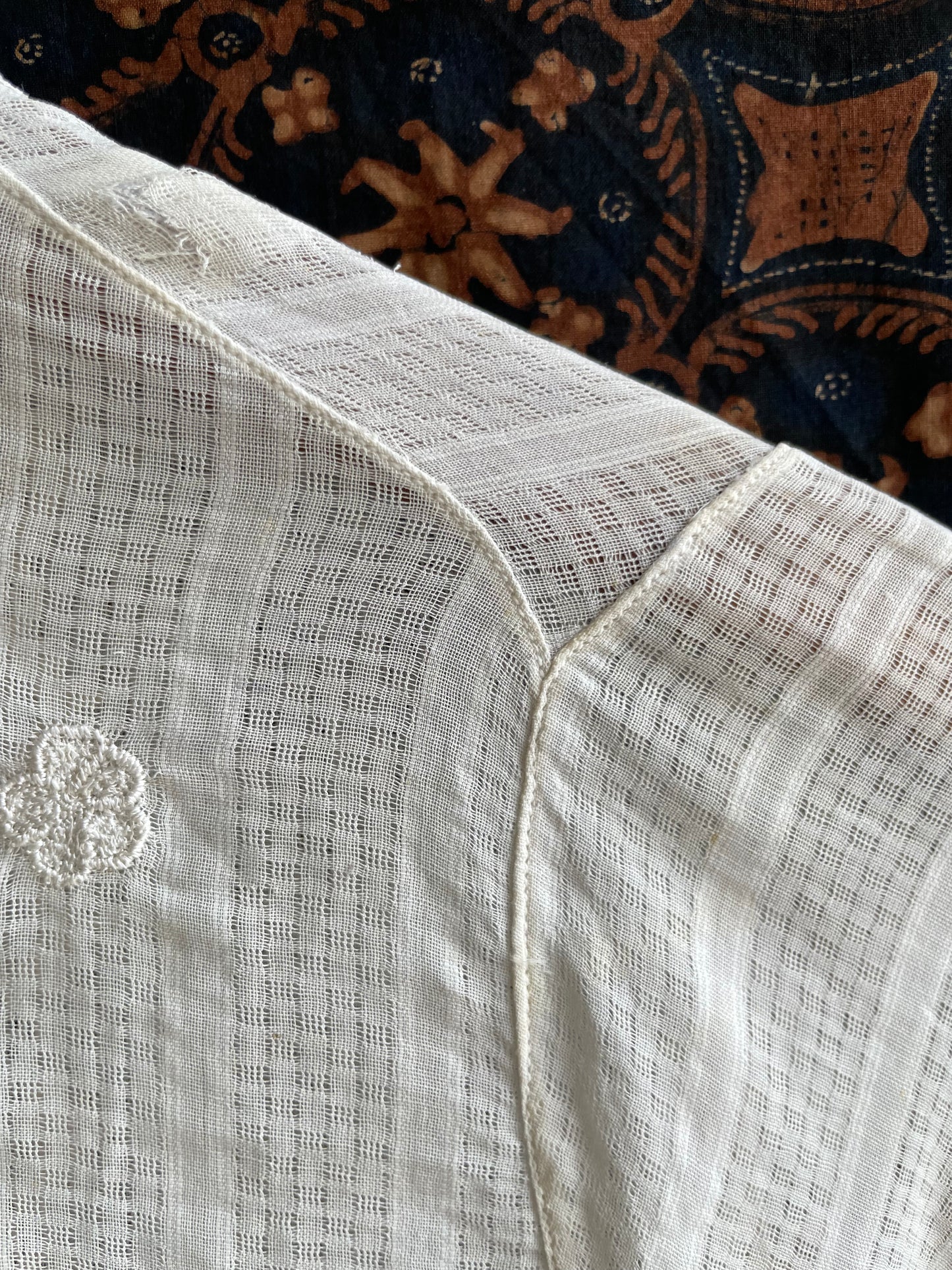 (XS) White Peranakan Encim Old Kebaya with Embroidery – Elegant Heritage Touch Kebaya Lawas Encim Peranakan Putih Bordir – Sentuhan Anggun Warisan Leluhur