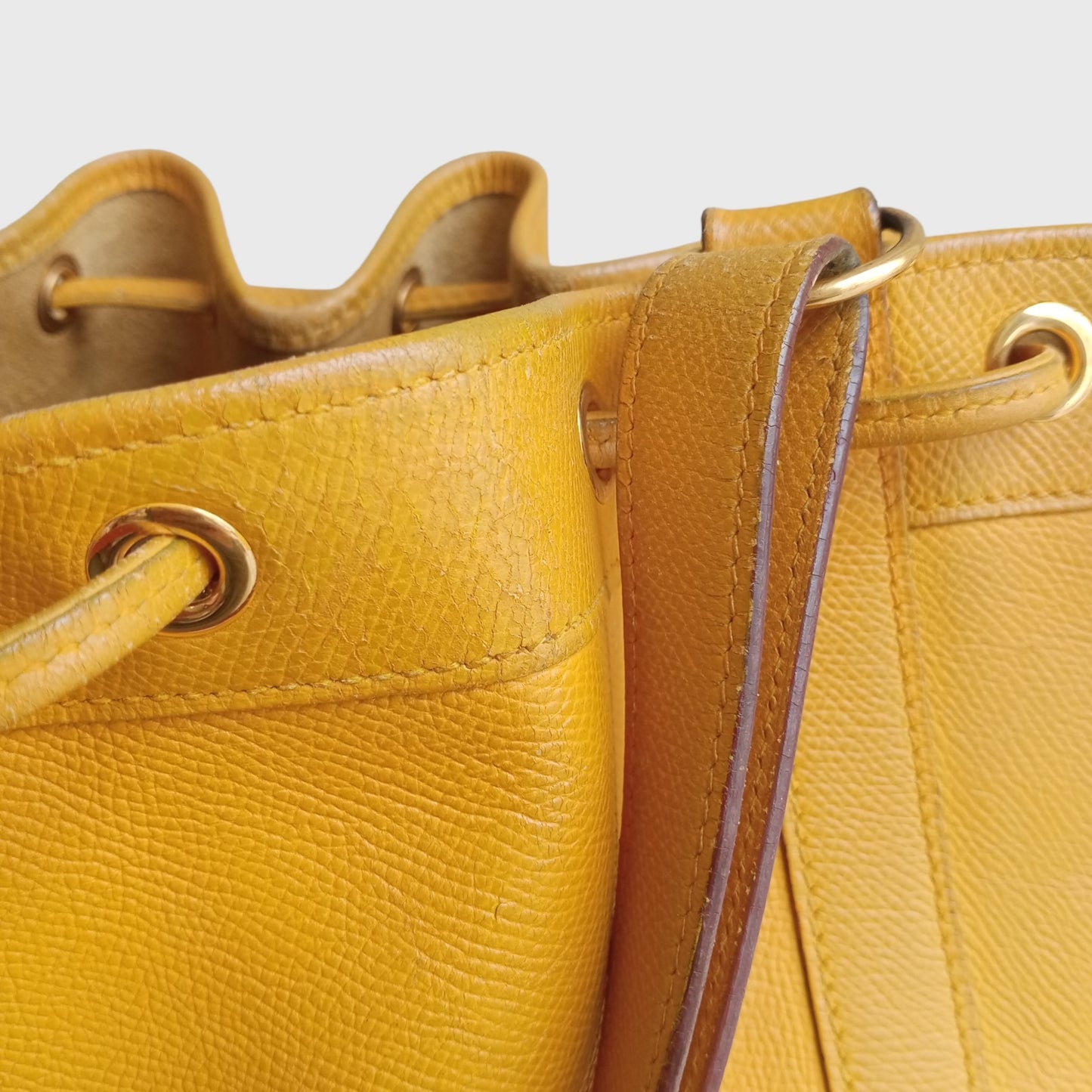 Vintage Bucket Market Yellow Leather Shoulder Bag