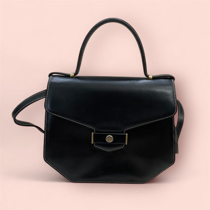 Vintage/Preloved Authentic Christian Dior Black Hexagonal Top Handle Crossbody Two Ways Leather Bag – Rare & On Sale!