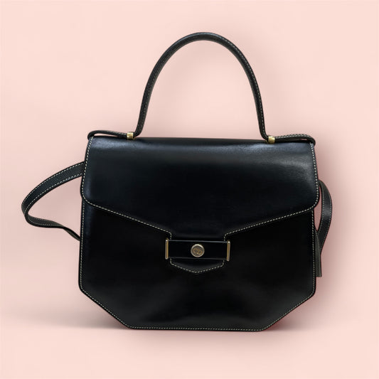Vintage/Preloved Authentic Christian Dior Black Hexagonal Top Handle Crossbody Two Ways Leather Bag – Rare & On Sale!