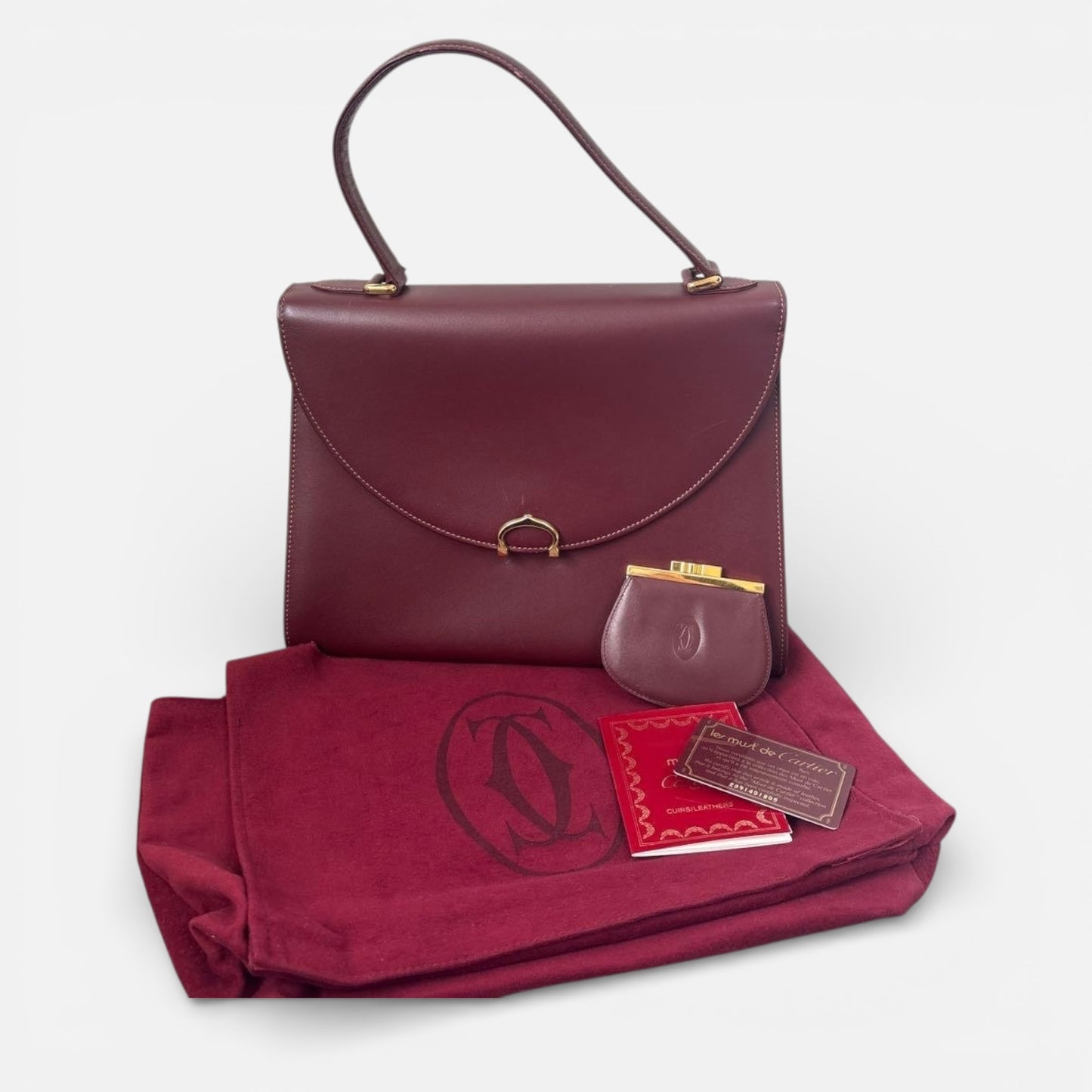 Authentic Vintage Must de Cartier Bordeaux Handbag &amp; Coin Purse Set