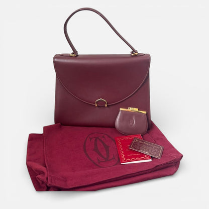 Authentic Vintage Must de Cartier Bordeaux Handbag &amp; Coin Purse Set