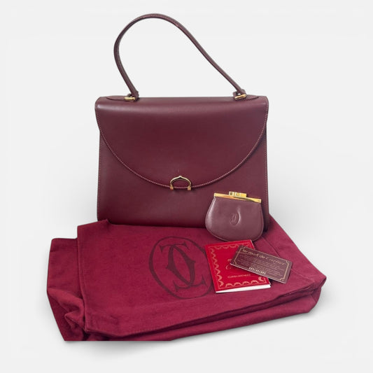Authentic Vintage Must de Cartier Bordeaux Handbag &amp; Coin Purse Set
