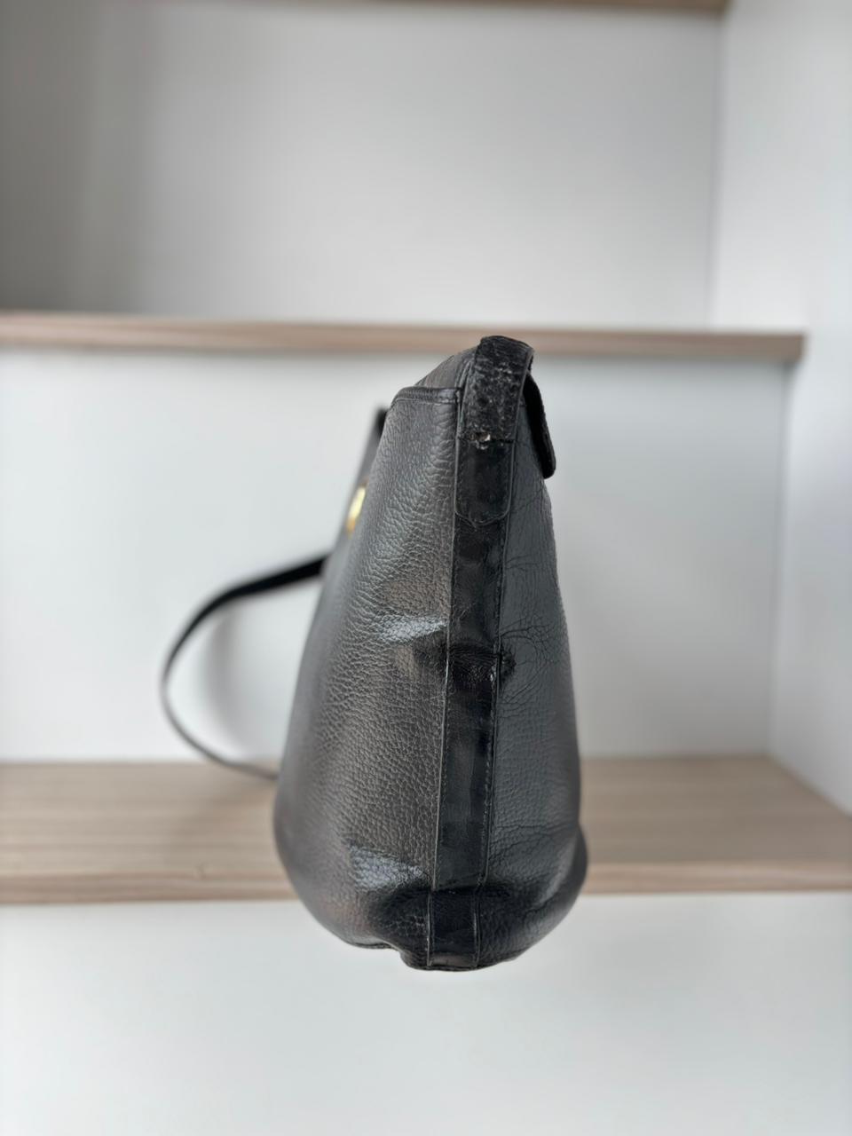 Authentic 1980s Christian Dior Black Pebbled Leather Bucket Bag