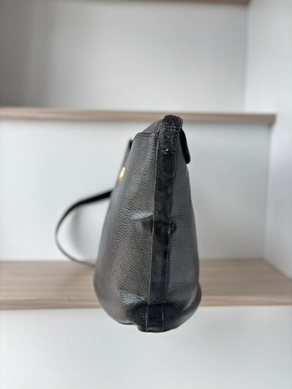 Authentic 1980s Christian Dior Black Pebbled Leather Bucket Bag