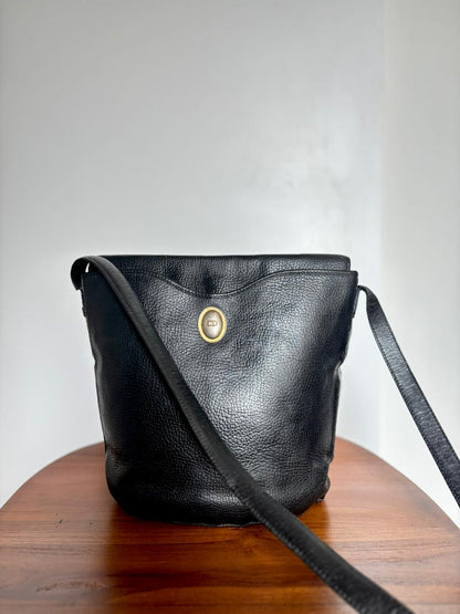 Authentic 1980s Christian Dior Black Pebbled Leather Bucket Bag