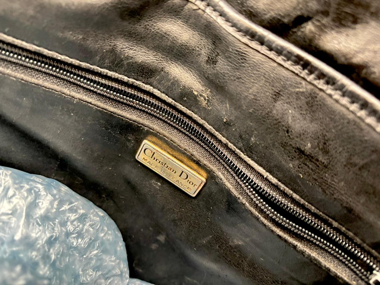 Authentic 1980s Christian Dior Black Pebbled Leather Bucket Bag