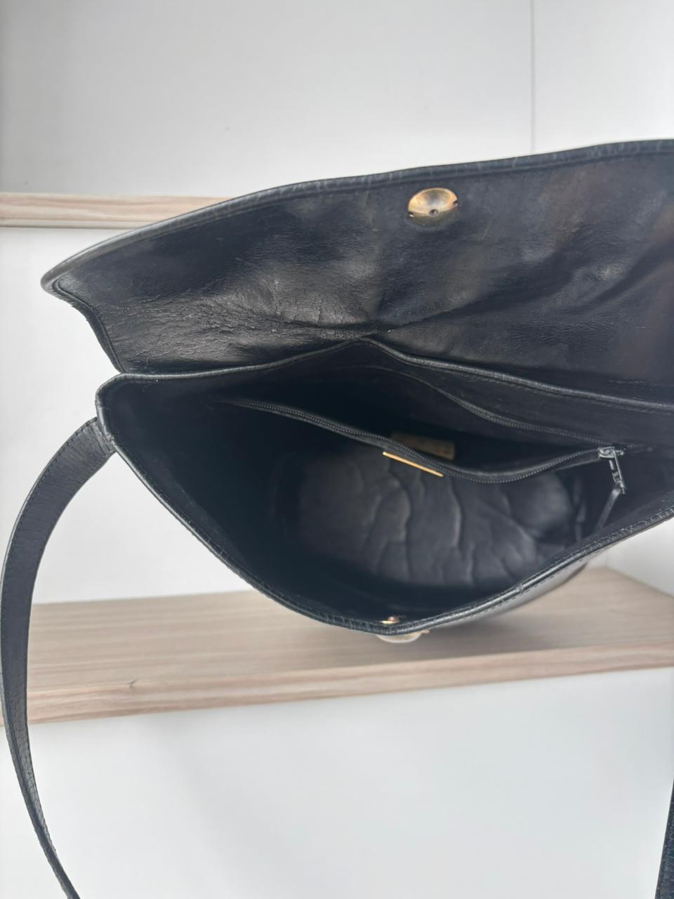 Authentic 1980s Christian Dior Black Pebbled Leather Bucket Bag