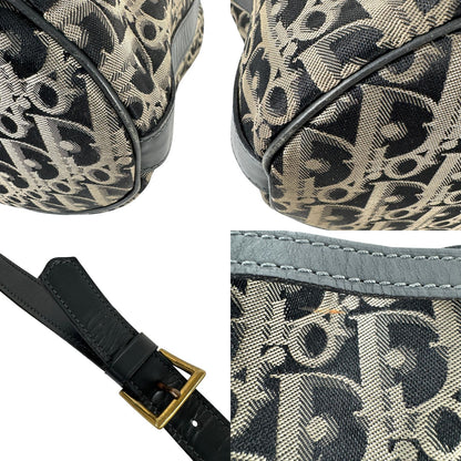 C H R I S T I A N D I O R Vintage Trotter Monogram Canvas Drawstring Bucket Bag Navy