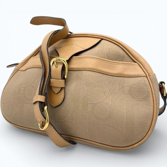 C H R I S T I A N D I O R Vintage Trotter Monogram Canvas Half Moon Shoulder Bag