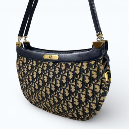 C H R I S T I A N D I O R Vintage Trotter Monogram Canvas Shoulder Bag Navy