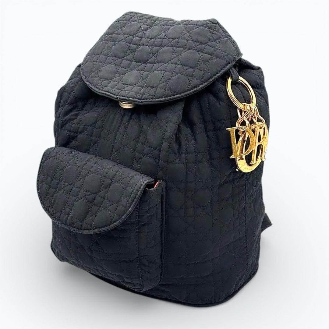 C H R I S T I A N D I O R Vintage Cannage Quilted Mini Backpack Black Red 20cm