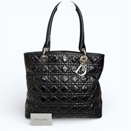 C H R I S T I A N D I O R Panarea Cannage Quilted Canvas Tote Bag Black