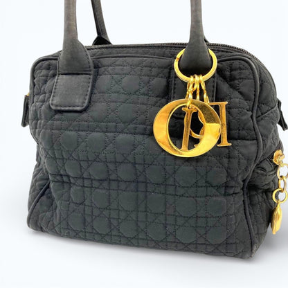 C H R I S T I A N D I O R Lady Dior Cannage Quilted Nylon Handbag Black Red 21cm