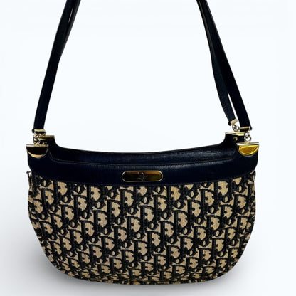 C H R I S T I A N D I O R Vintage Trotter Monogram Canvas Shoulder Bag Navy