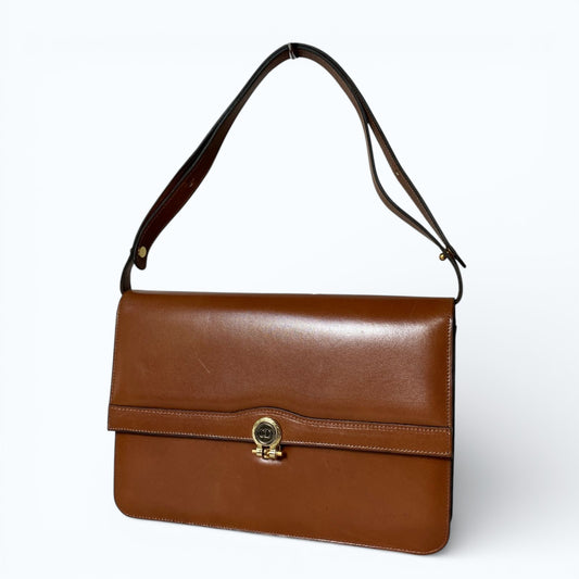 C H R I S T I A N D I O R Vintage CD Logo Smooth Leather Shoulder Bag Brown 2511-168