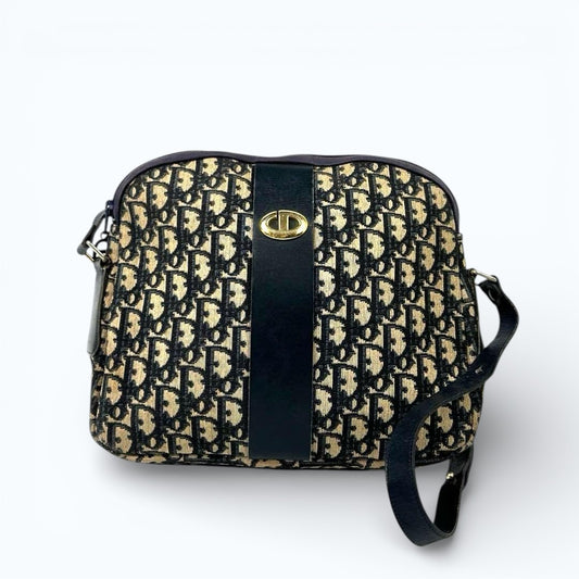 C H R I S T I A N D I O R Vintage Trotter Monogram Canvas 2WAY Shoulder Bag Navy
