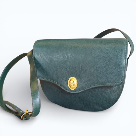 C H R I S T I A N D I O R Vintage CD Logo Smooth Leather Shoulder Bag Green